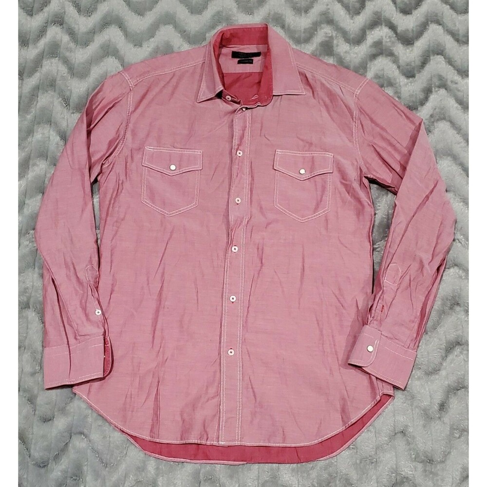 Zara Man Mens M Shiny Melon Pink Western Button Up Tailored Fit L/S Shirt